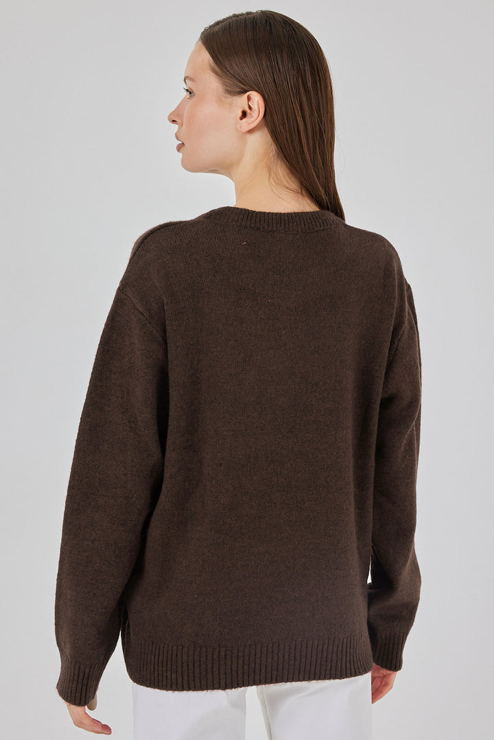BGD Women Baklava Patterned Oversized Sweater - Dark Brown - Saint-Denis