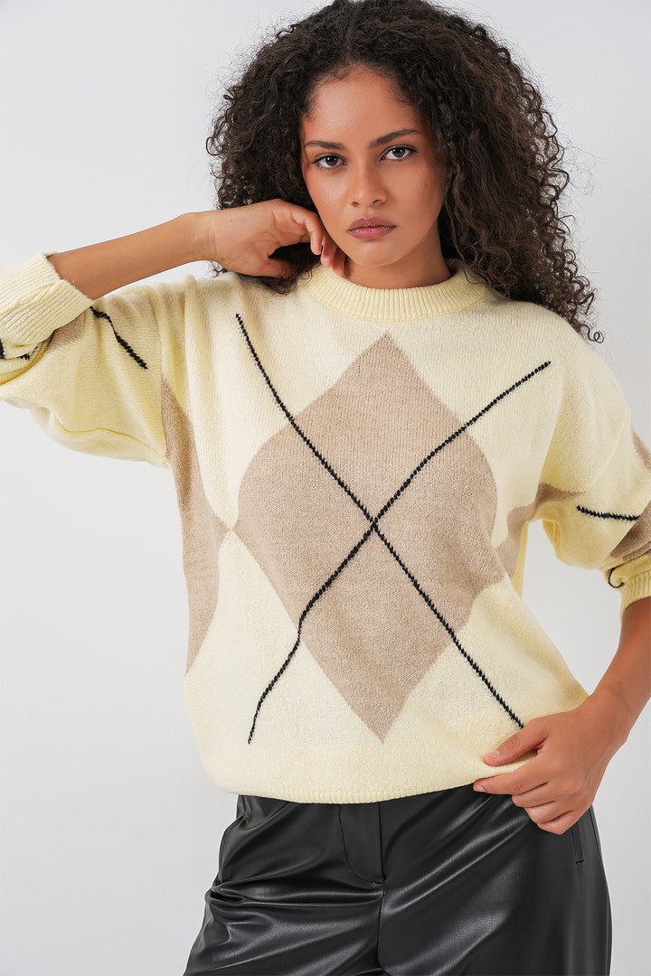 BGD Women Baklava Patterned Oversized Sweater - Color: Mink - Kirkby