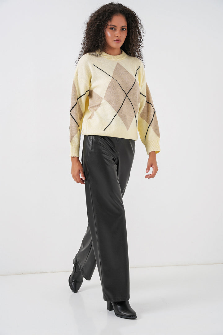BGD Women Baklava Patterned Oversized Sweater - Color: Mink - Kirkby