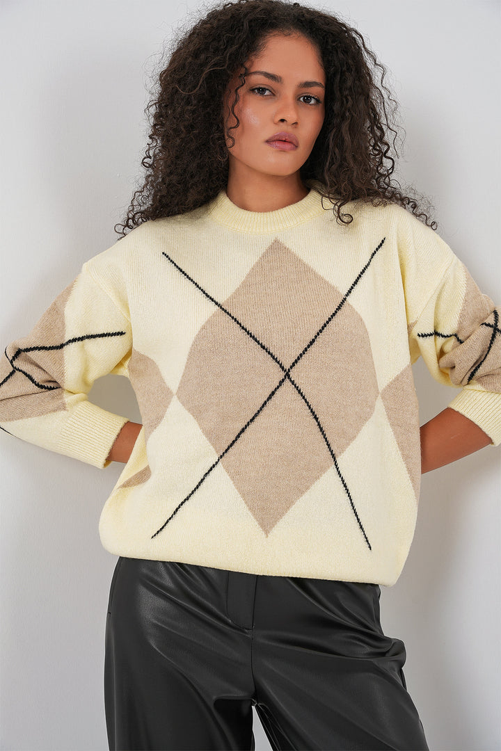 BGD Women Baklava Patterned Oversized Sweater - Color: Mink - Kirkby