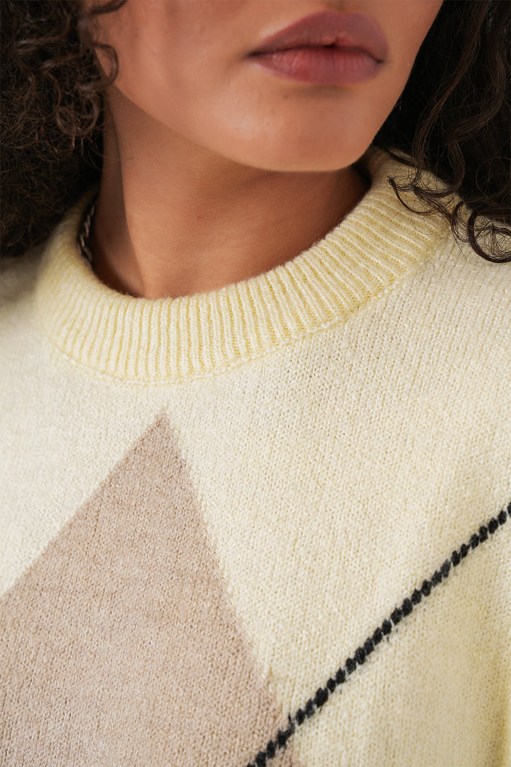 BGD Women Baklava Patterned Oversized Sweater - Color: Mink - Kirkby