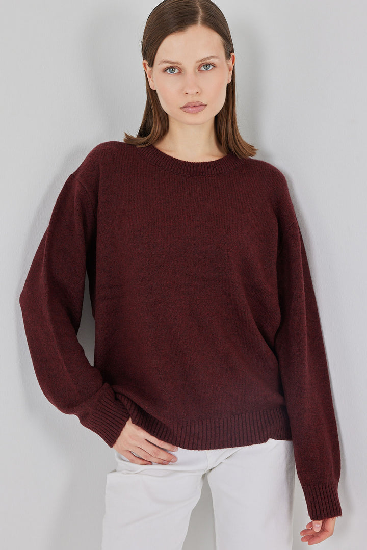 BGD Women Baklava Patterned Oversized Knit Sweater - Dark Burgundy - Battle Creek