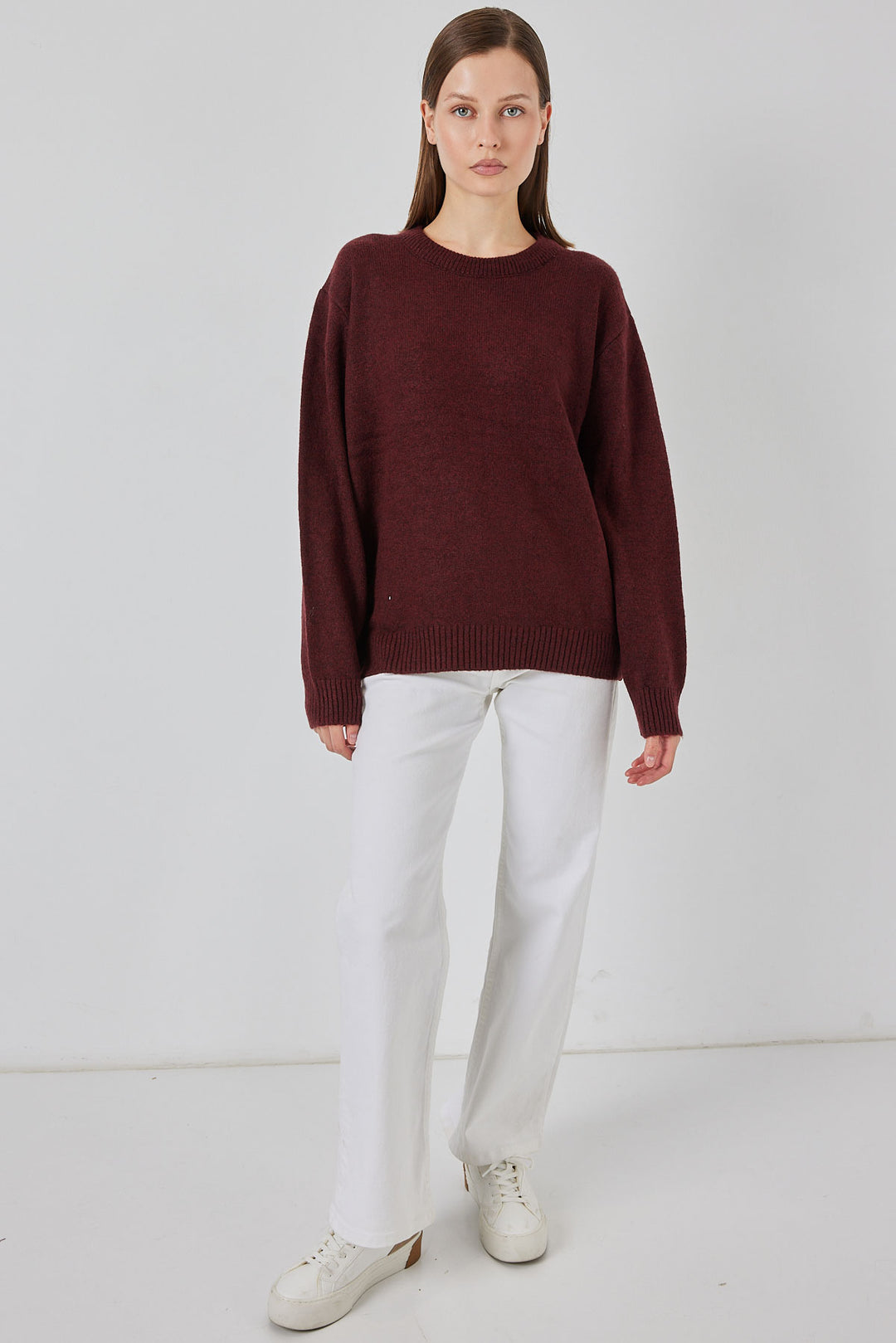 BGD Women Baklava Patterned Oversized Knit Sweater - Dark Burgundy - Battle Creek