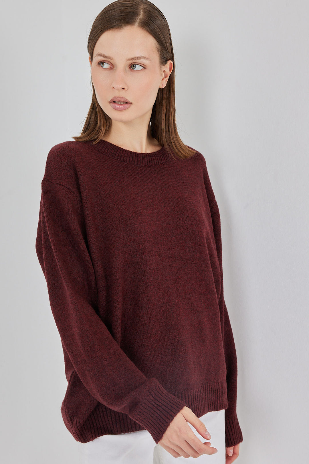 BGD Women Baklava Patterned Oversized Knit Sweater - Dark Burgundy - Battle Creek