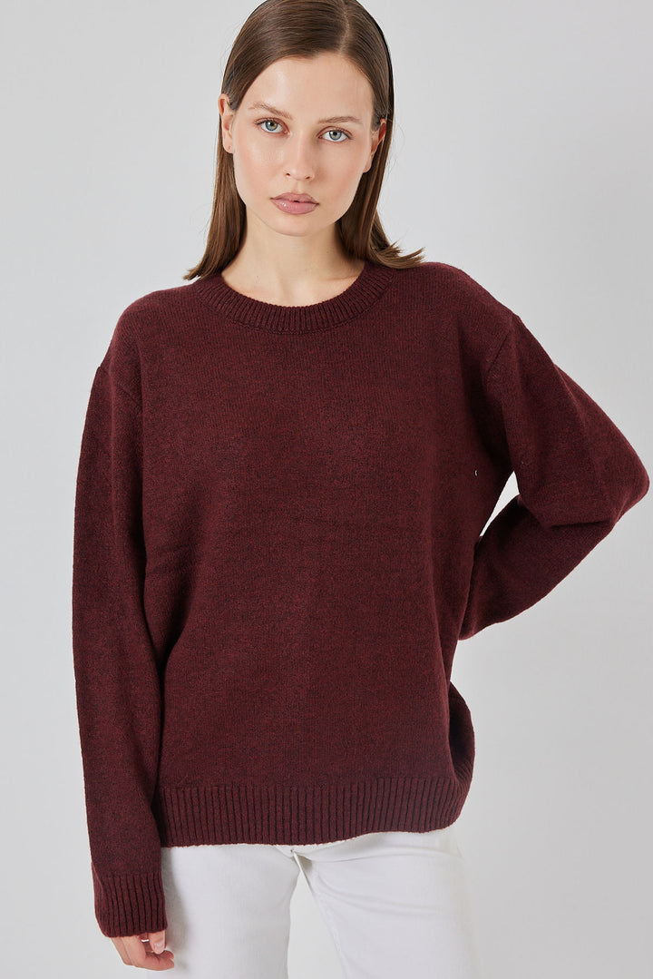 BGD Women Baklava Patterned Oversized Knit Sweater - Dark Burgundy - Battle Creek
