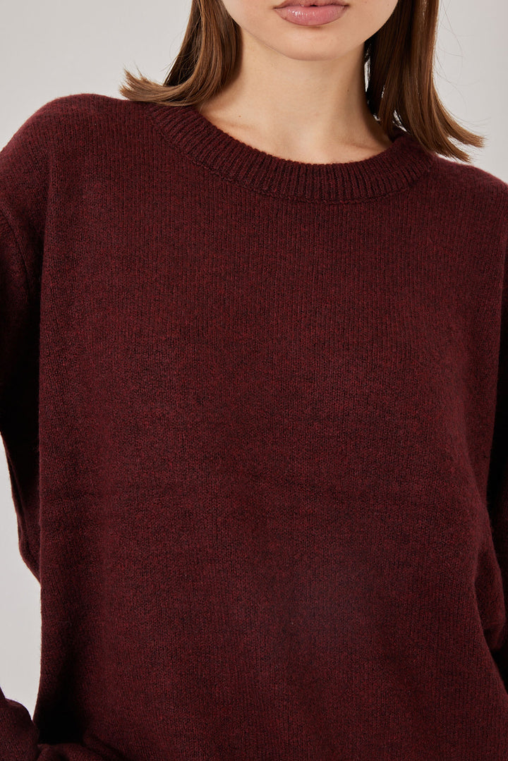 BGD Women Baklava Patterned Oversized Knit Sweater - Dark Burgundy - Battle Creek