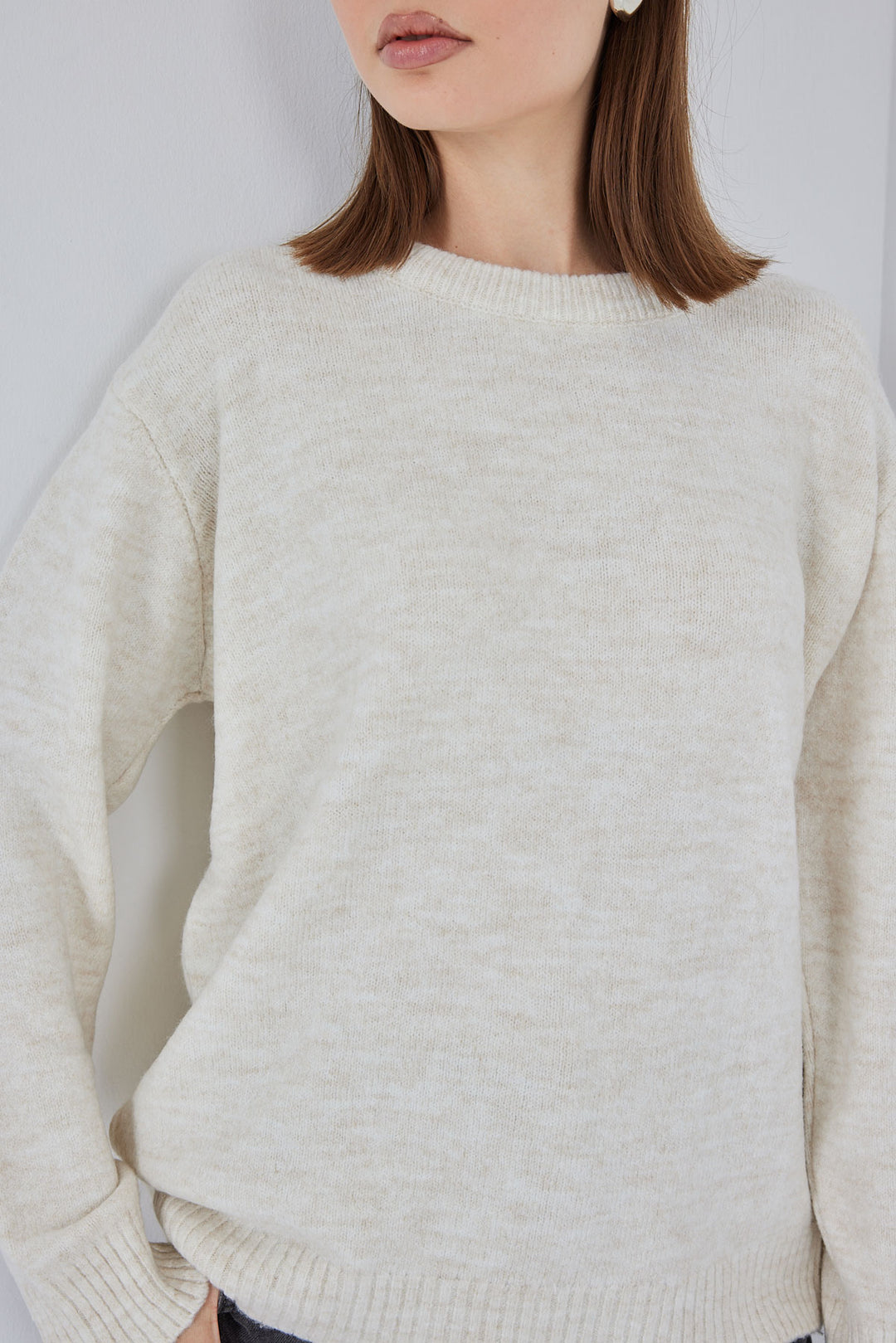 BGD Women Oversized Plain Cream Sweater - Prato
