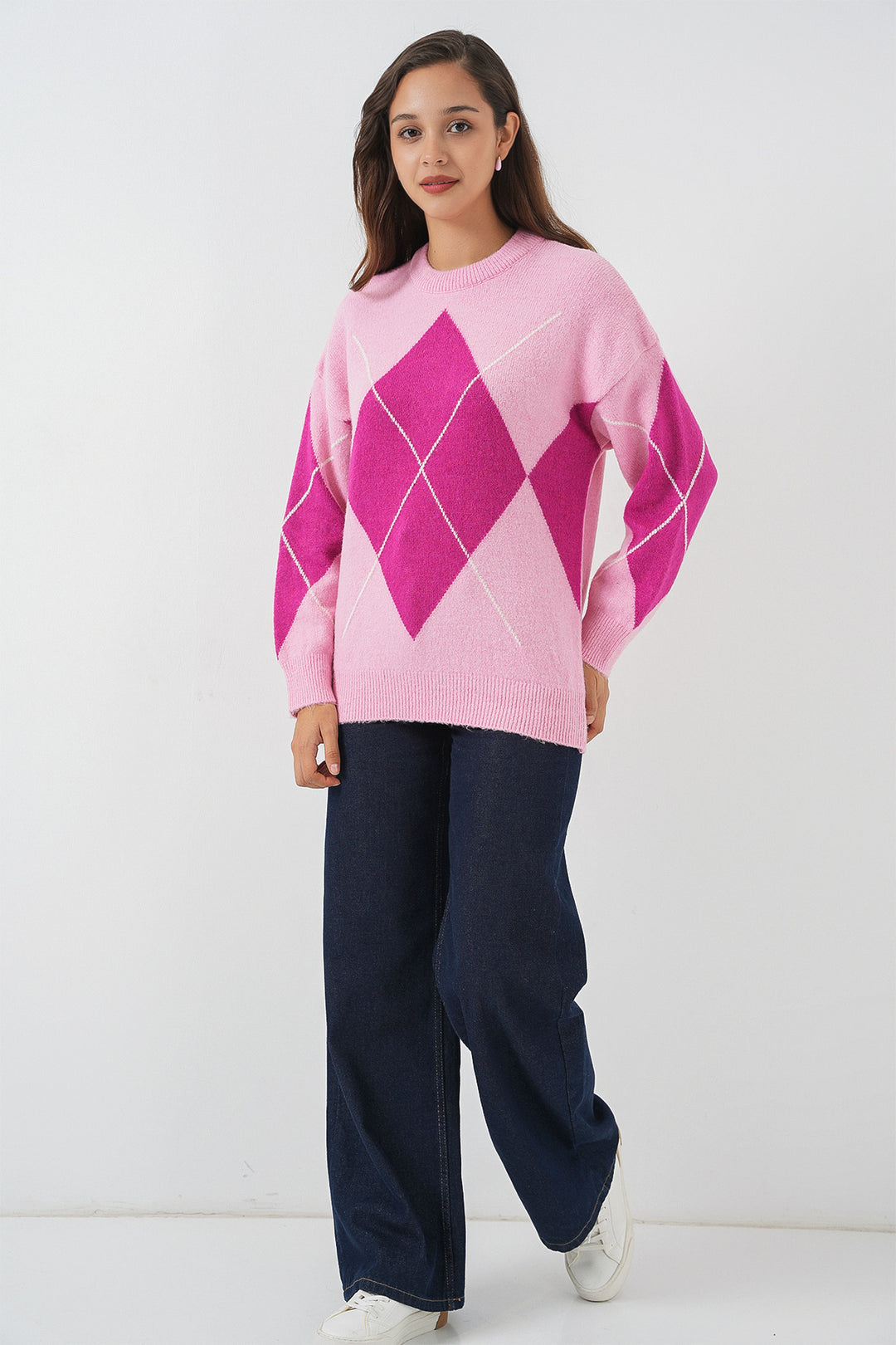 BGD Women Baklava Patterned Oversized Sweater - D.Pink - West Palm Beach