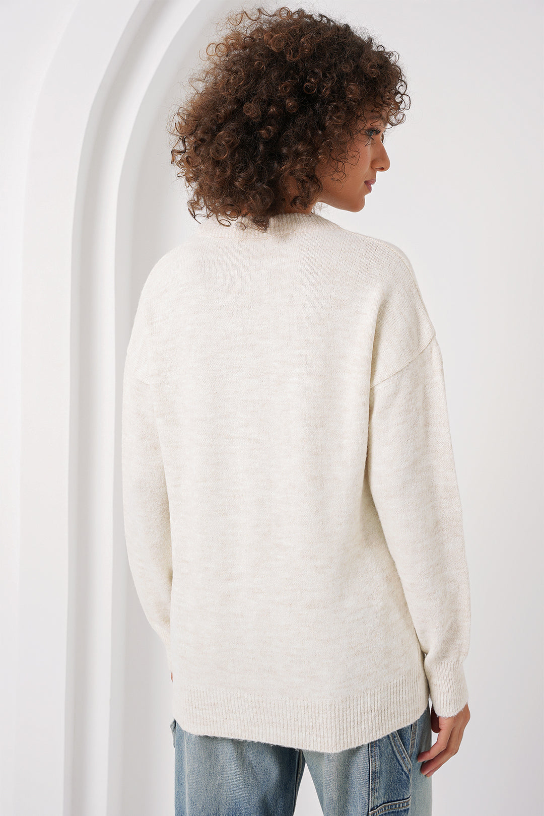 BGD Women Baklava Patterned Oversized Knit Sweater - Ecru - Jacona de Plancarte