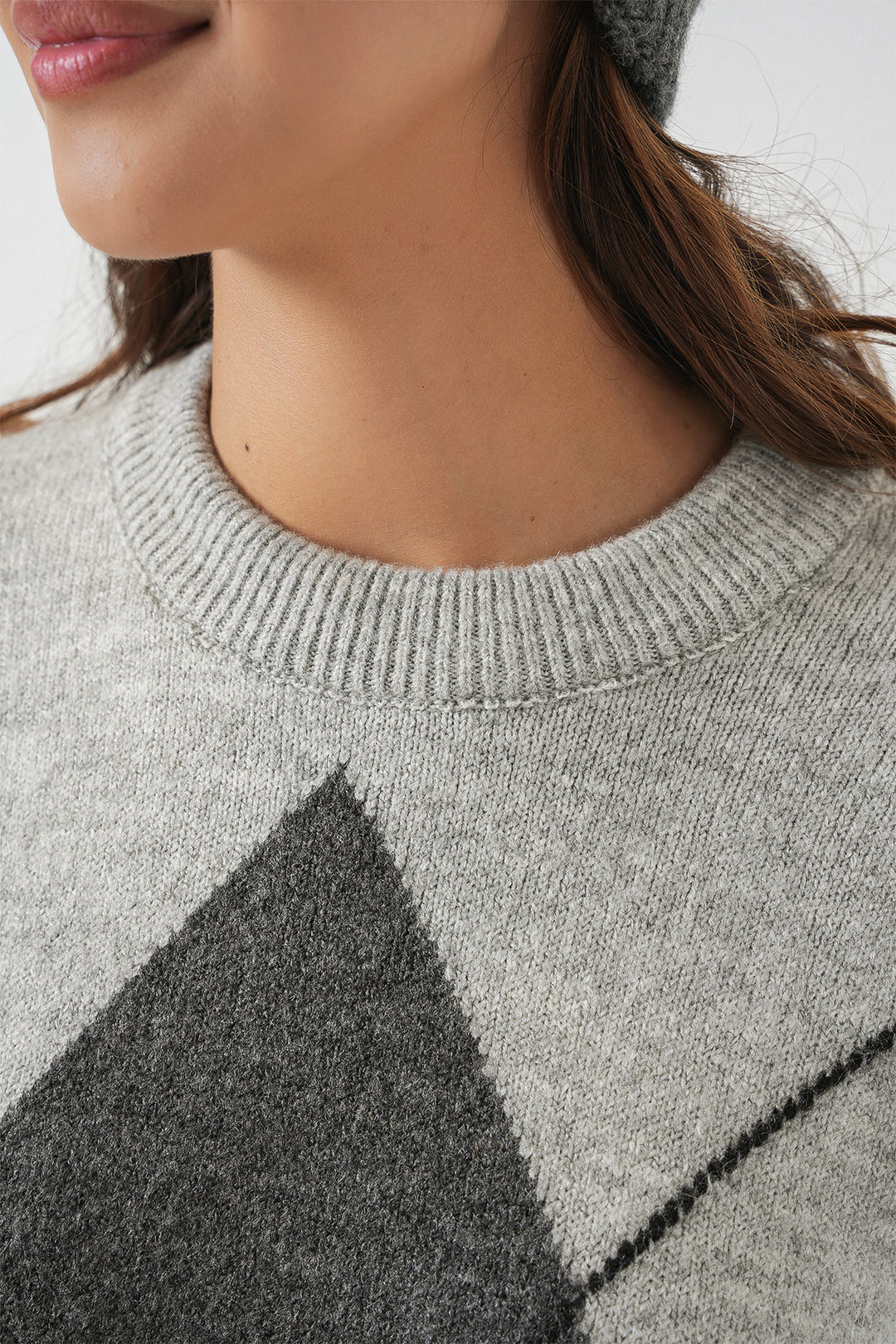 BGD Women Baklava Patterned Oversized Sweater - Dark Grey - Mount Vernon