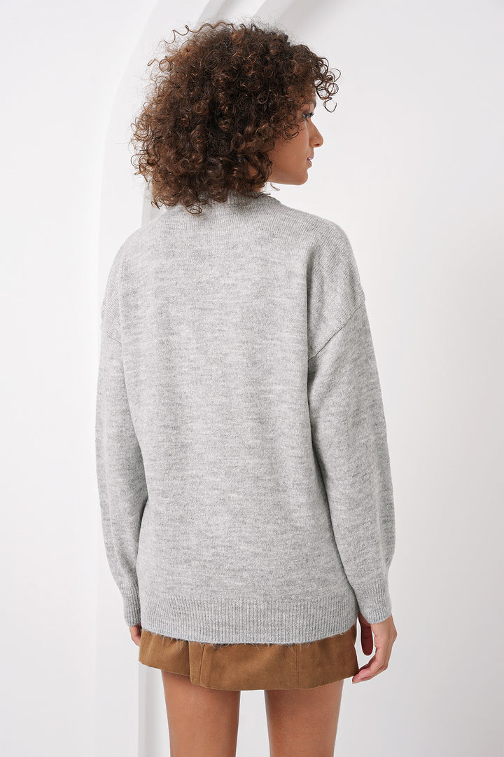 BGD Women Baklava Patterned Oversized Sweater - Gray - Shrewsbury