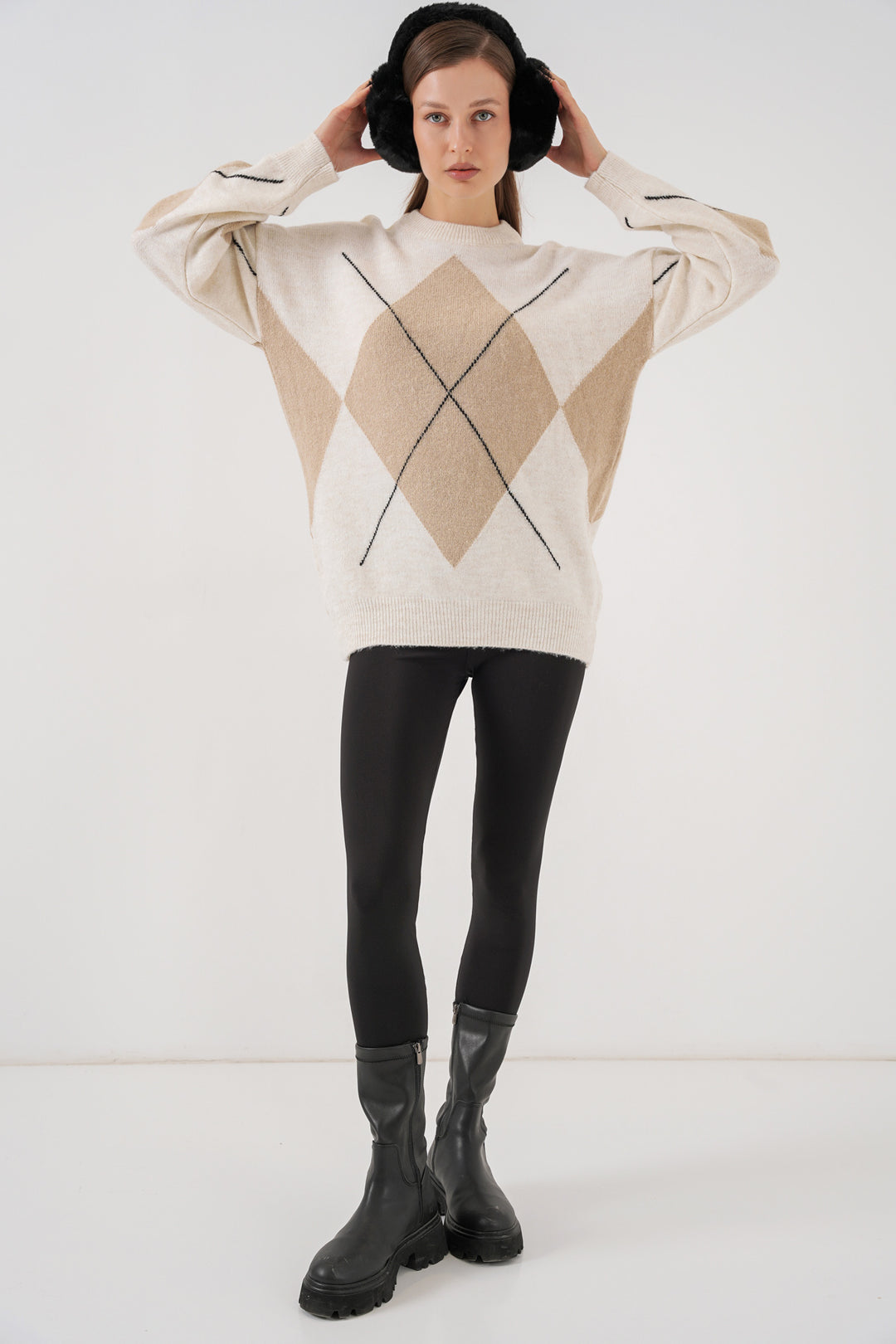 BGD Women Baklava Patterned Oversized Sweater - Cream - Rho
