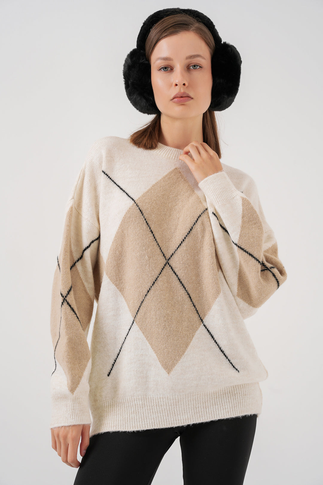 BGD Women Baklava Patterned Oversized Sweater - Cream - Rho