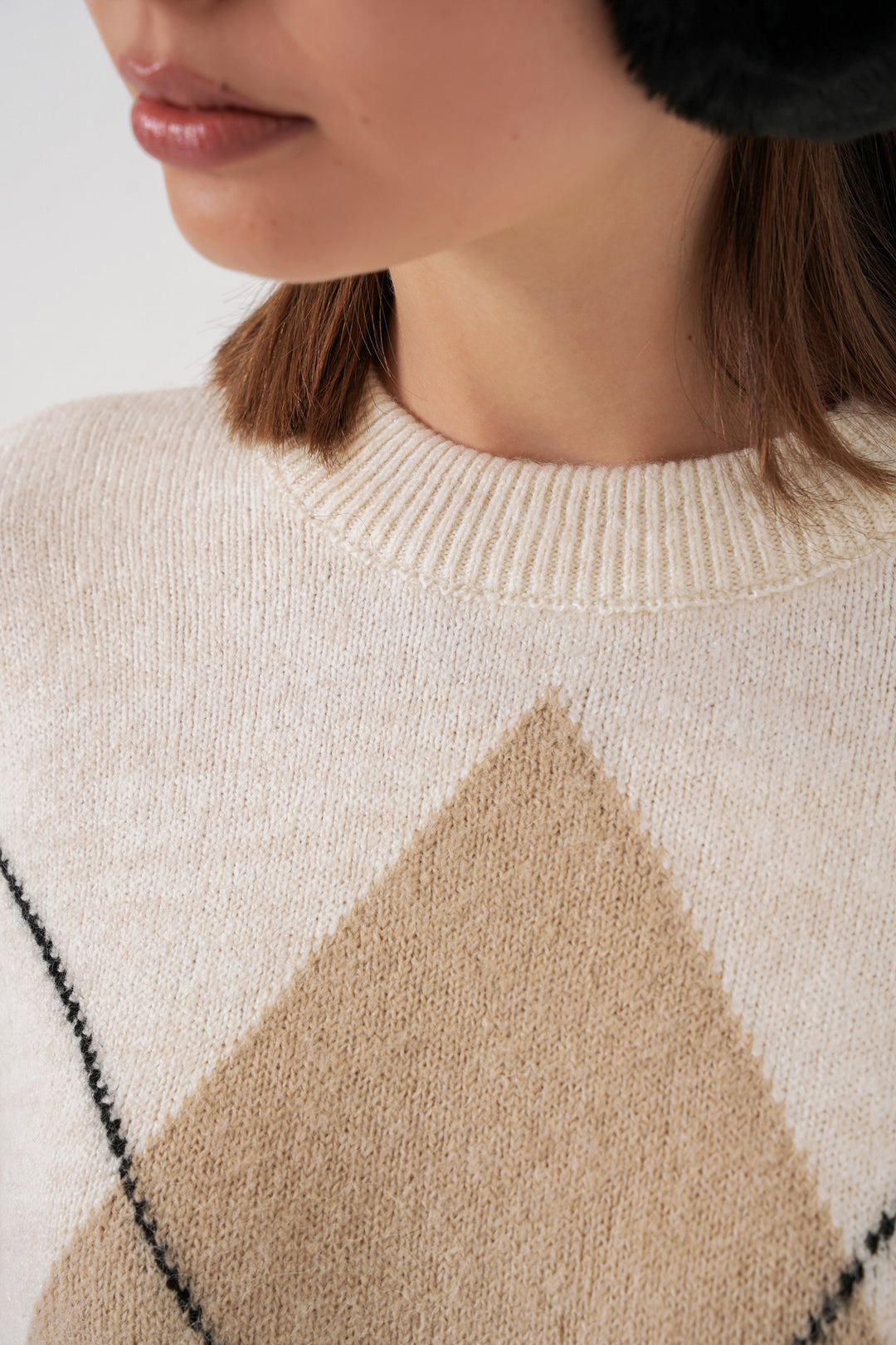 BGD Women Baklava Patterned Oversized Sweater - Cream - Rho