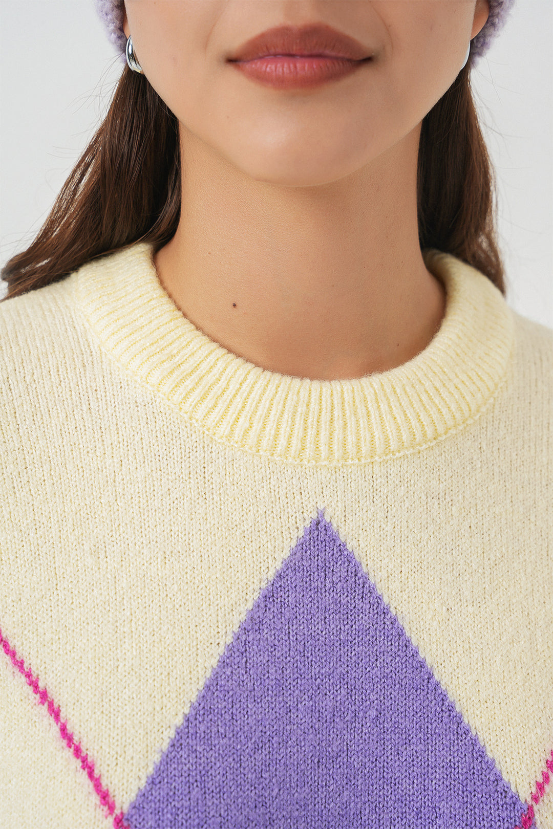 BGD Women Baklava Desenli Oversize Triko Kazak - Sarı - Santa Cruz Xoxocotlán