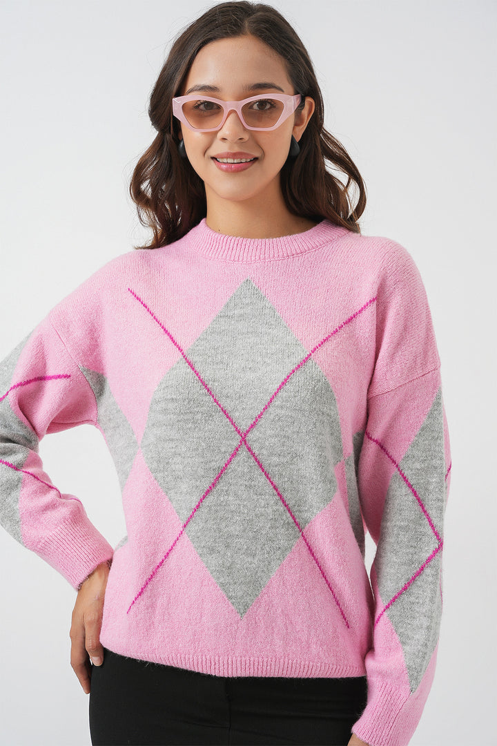 BGD Women Baklava Patterned Oversized Sweater - Pink - San Felipe del Progreso