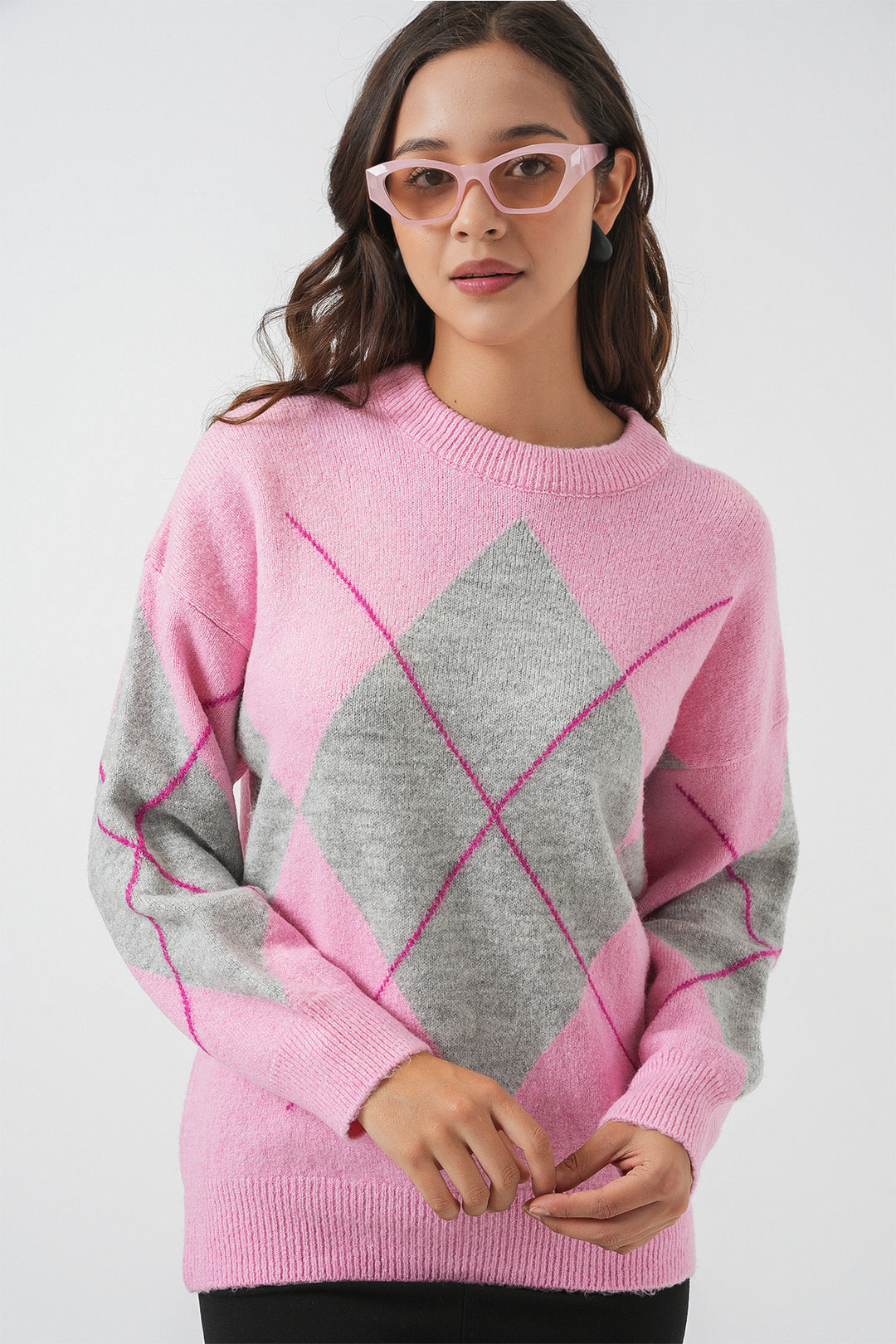 BGD Women Baklava Patterned Oversized Sweater - Pink - San Felipe del Progreso