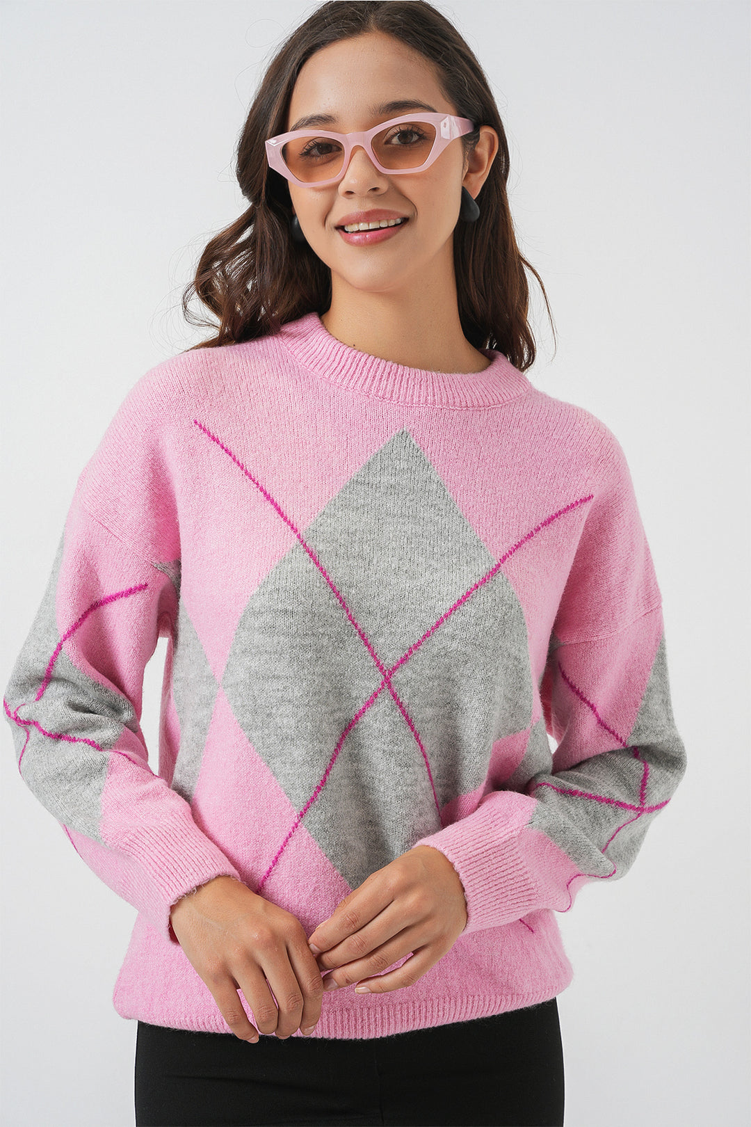 BGD Women Baklava Patterned Oversized Sweater - Pink - San Felipe del Progreso
