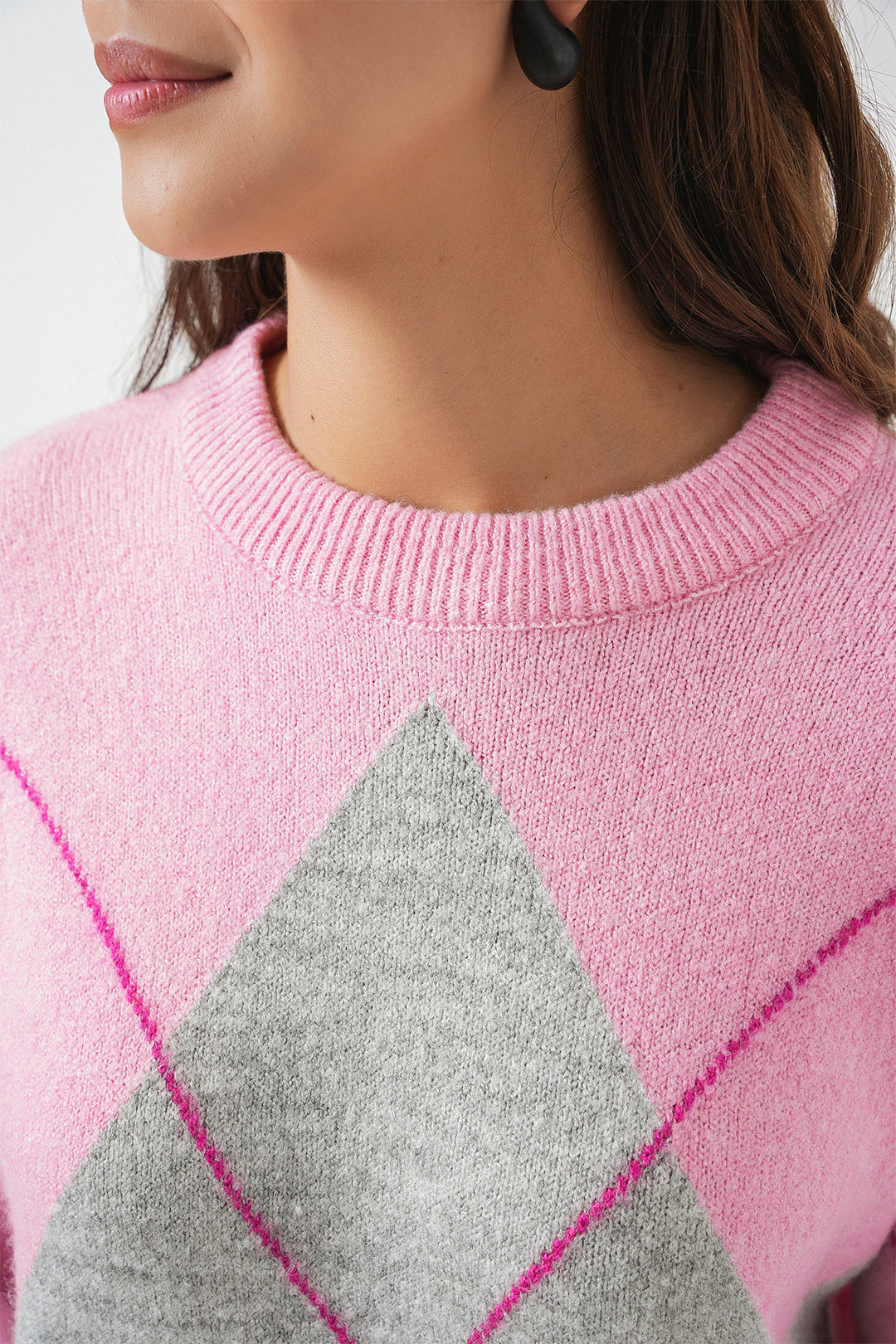 BGD Women Baklava Patterned Oversized Sweater - Pink - San Felipe del Progreso