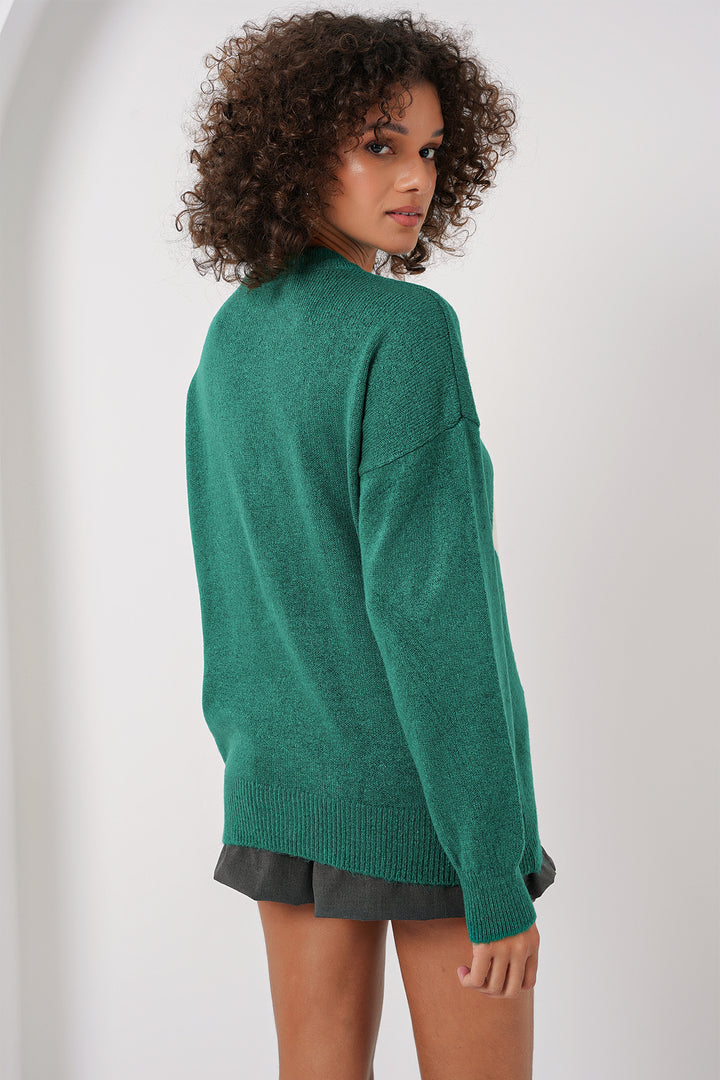 BGD Women Baklava Patterned Oversized Knit Sweater - Emerald Green - Palo Alto
