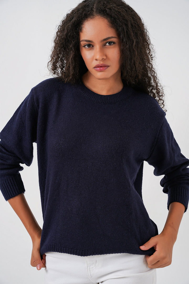 BGD Women Women's Oversized Sweater - Navy Blue - Uriangato