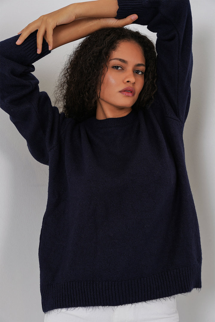 BGD Women Women's Oversized Sweater - Navy Blue - Uriangato
