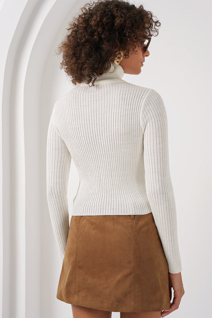 BGD Women Polo Neck Sweater - White - Minden