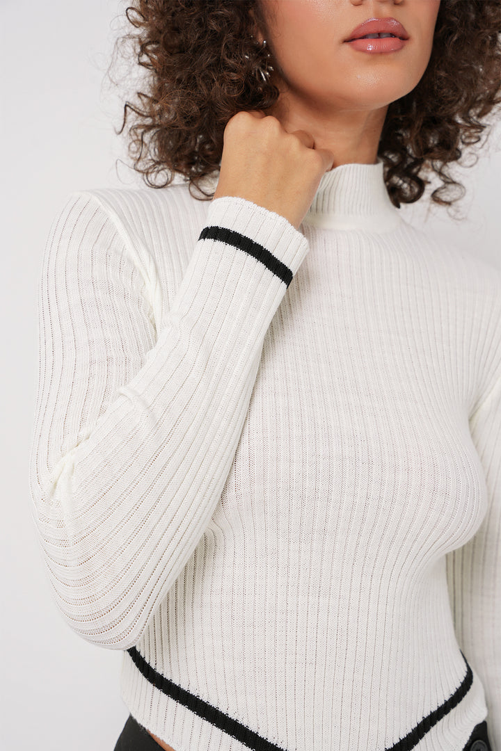 BGD Women Fisherman Collar Sweater - White - Halifax