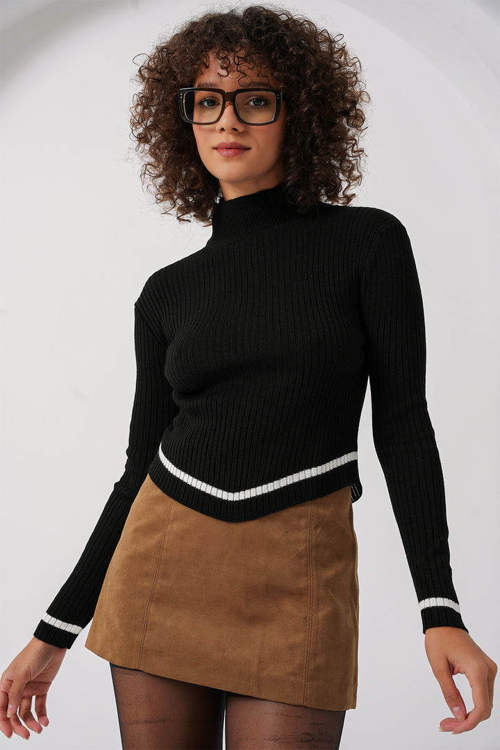 BGD Women Fisherman Collar Sweater - Black - Villejuif