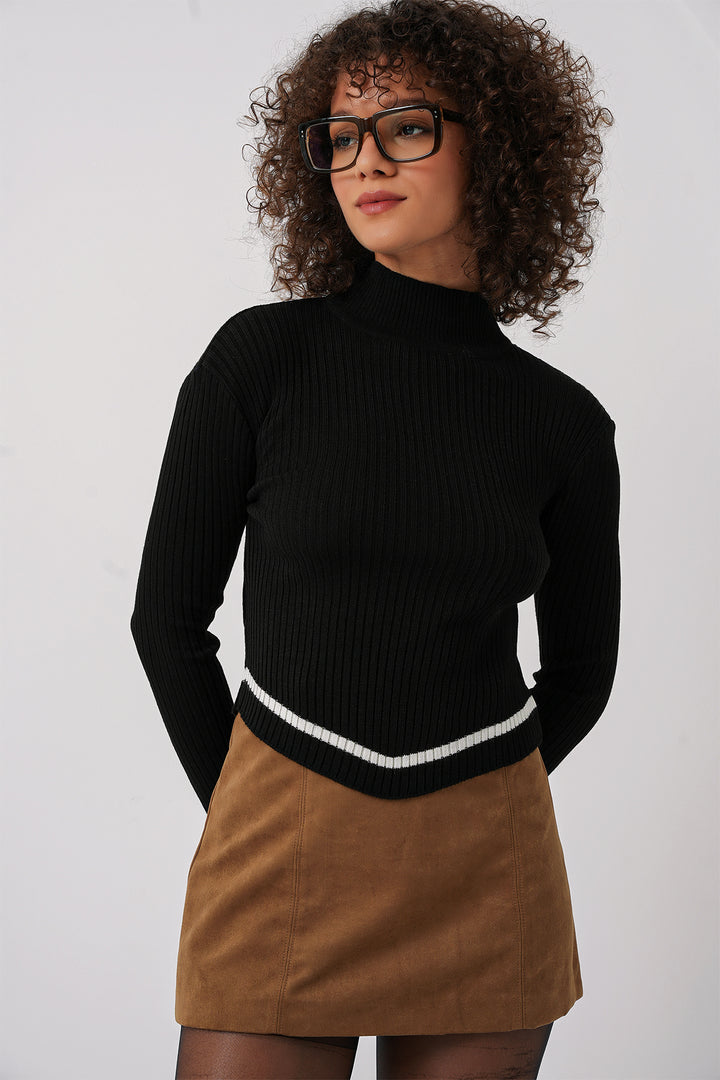 BGD Women Fisherman Collar Sweater - Black - Villejuif