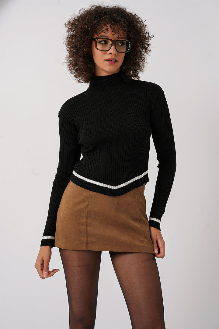 BGD Women Fisherman Collar Sweater - Black - Villejuif