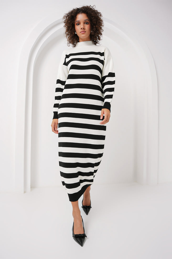BGD Women Striped Long Knit Dress - Off-White - Davis