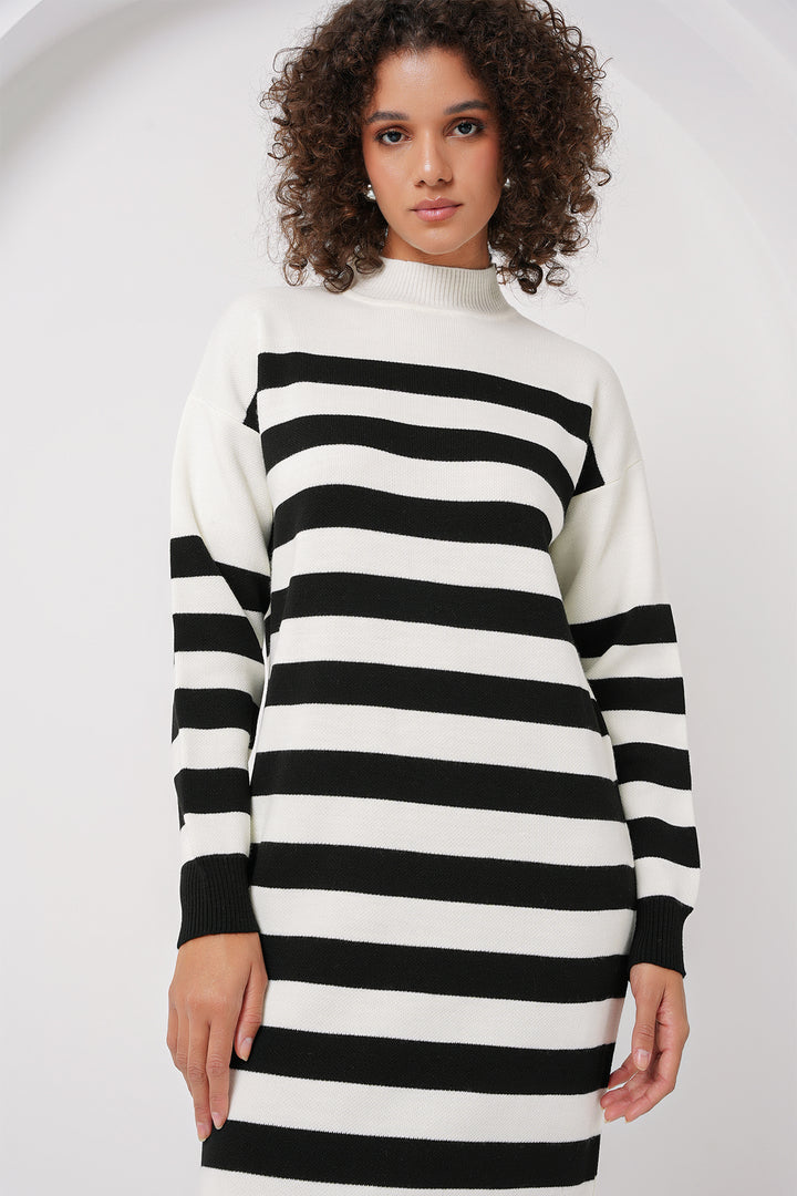 BGD Women Striped Long Knit Dress - Off-White - Davis