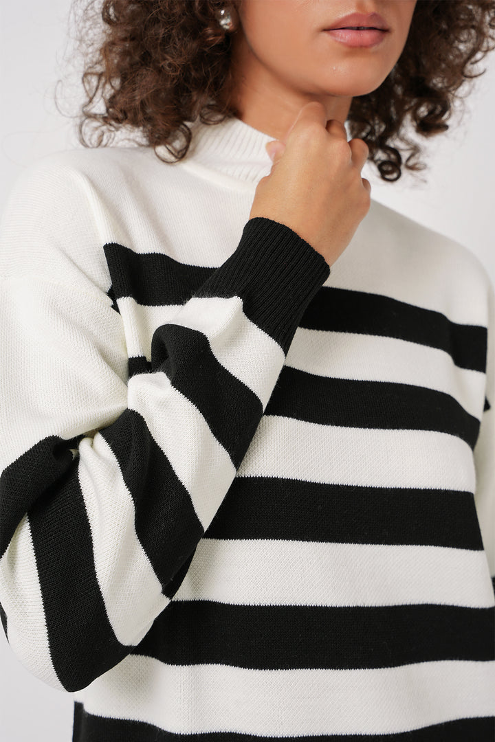 BGD Women Striped Long Knit Dress - Off-White - Davis