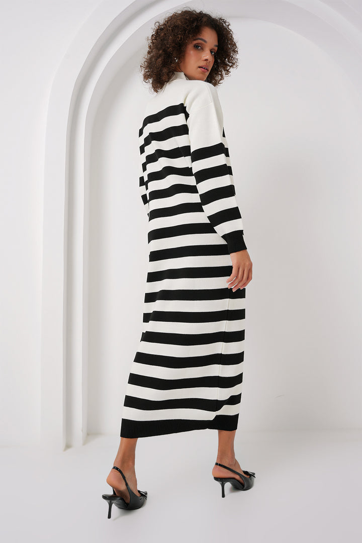 BGD Women Striped Long Knit Dress - Off-White - Davis
