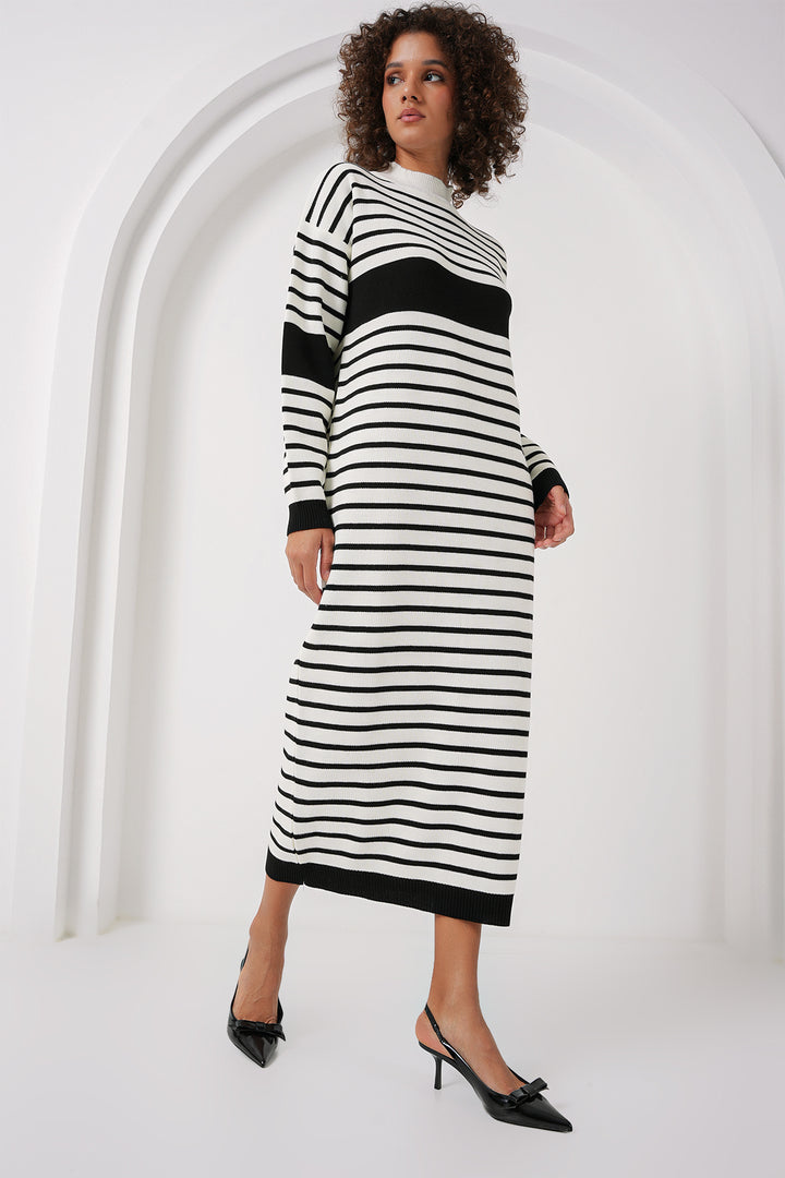 BGD Women Striped Long Knit Dress - Dark Black - Highlands Ranch
