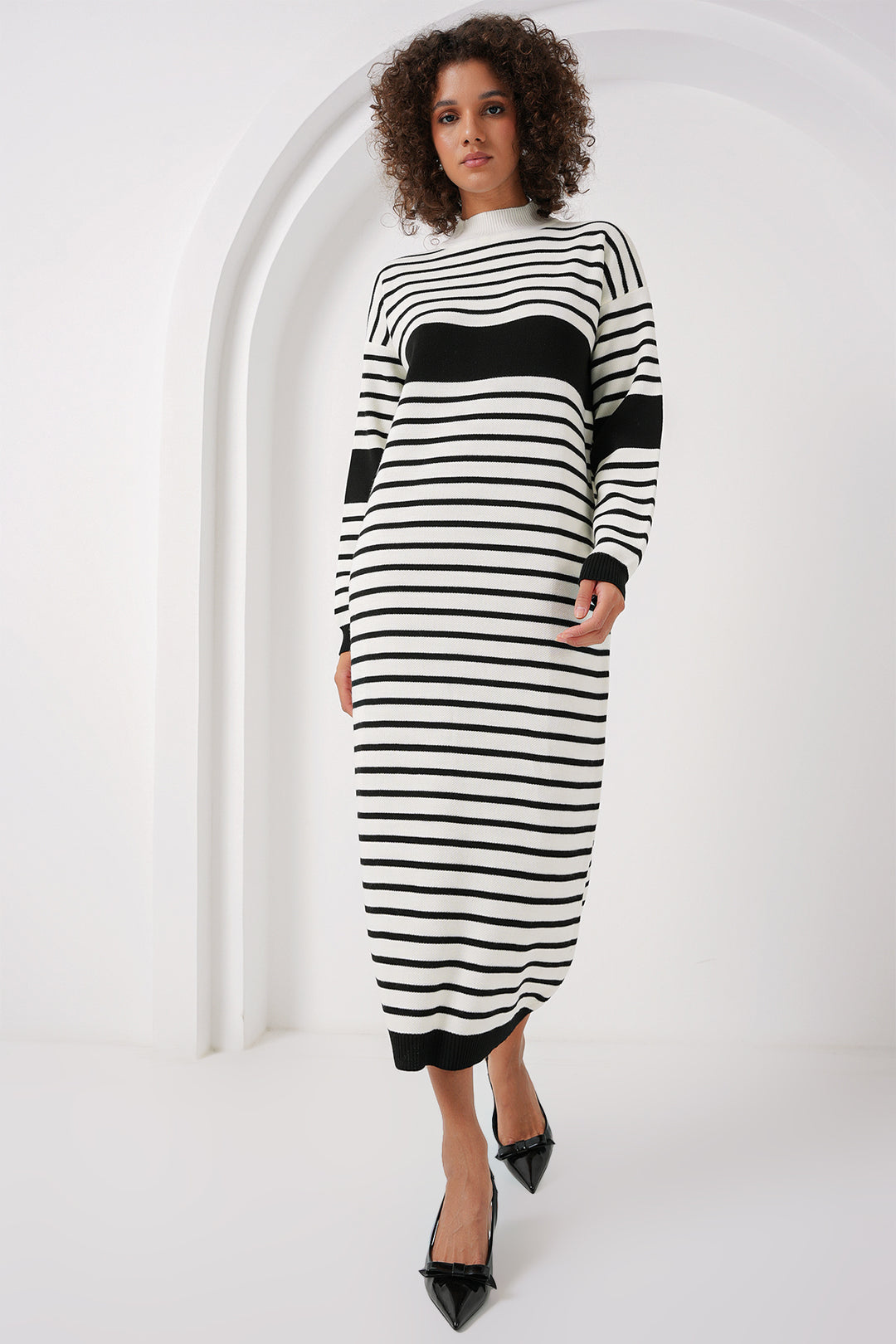 BGD Women Striped Long Knit Dress - Dark Black - Highlands Ranch