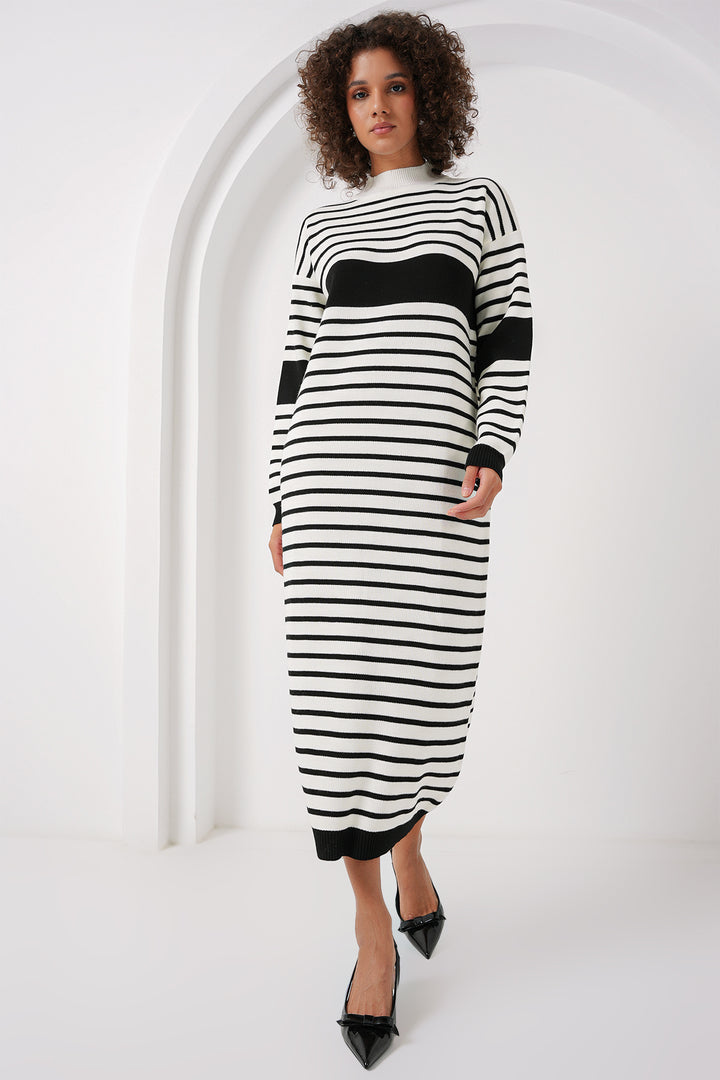 BGD Women Striped Long Knit Dress - Dark Black - Highlands Ranch