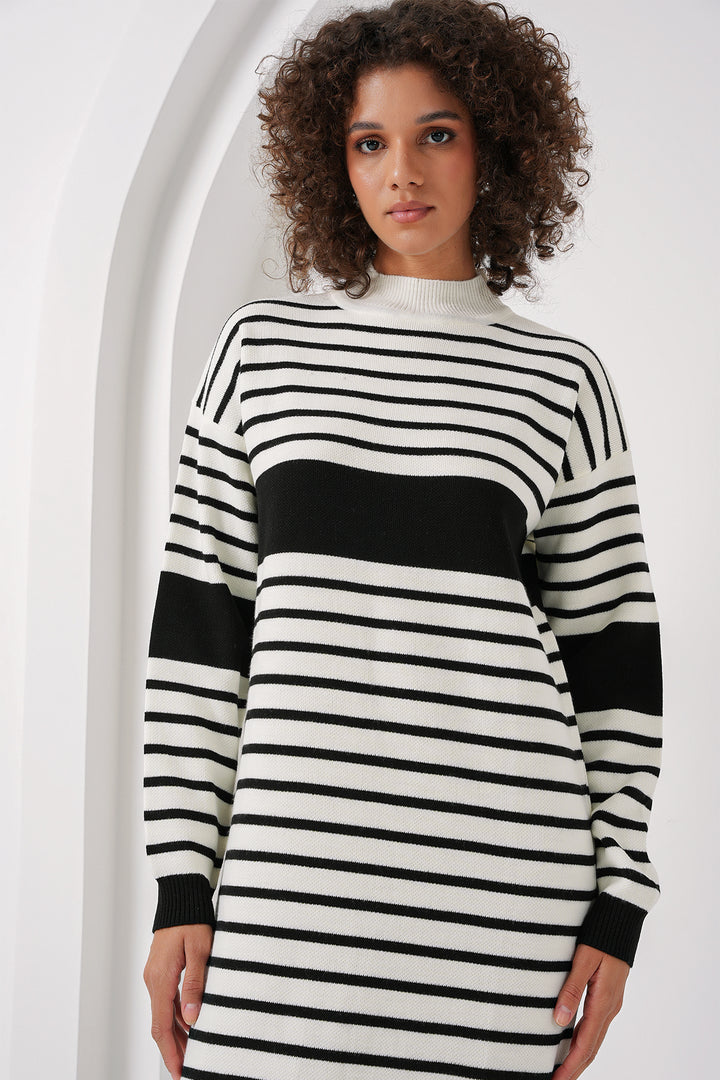 BGD Women Striped Long Knit Dress - Dark Black - Highlands Ranch