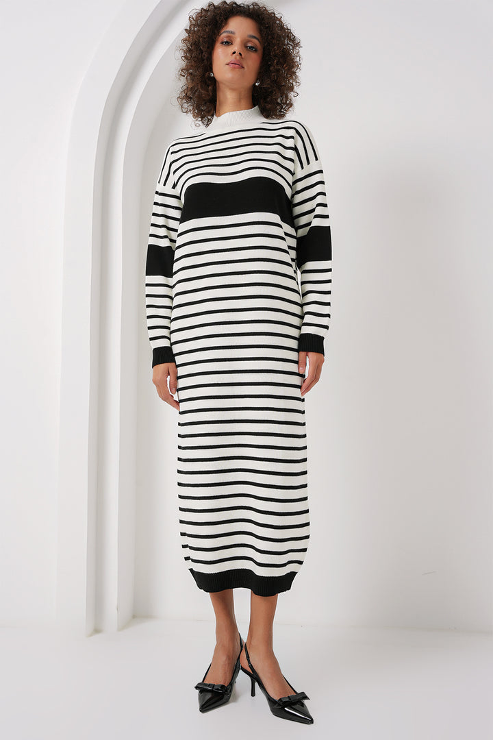 BGD Women Striped Long Knit Dress - Dark Black - Highlands Ranch