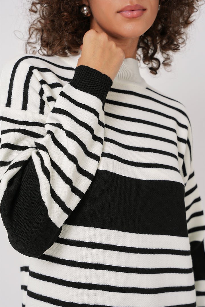BGD Women Striped Long Knit Dress - Dark Black - Highlands Ranch