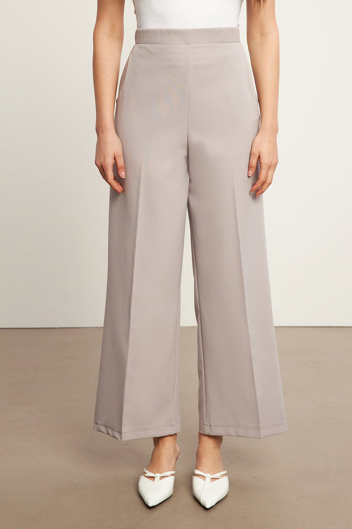 ZRF Women Elasticated High-Waisted Wide Leg Pants - Gray - East Meadow