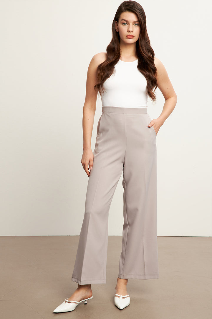 ZRF Women Elasticated High-Waisted Wide Leg Pants - Gray - East Meadow