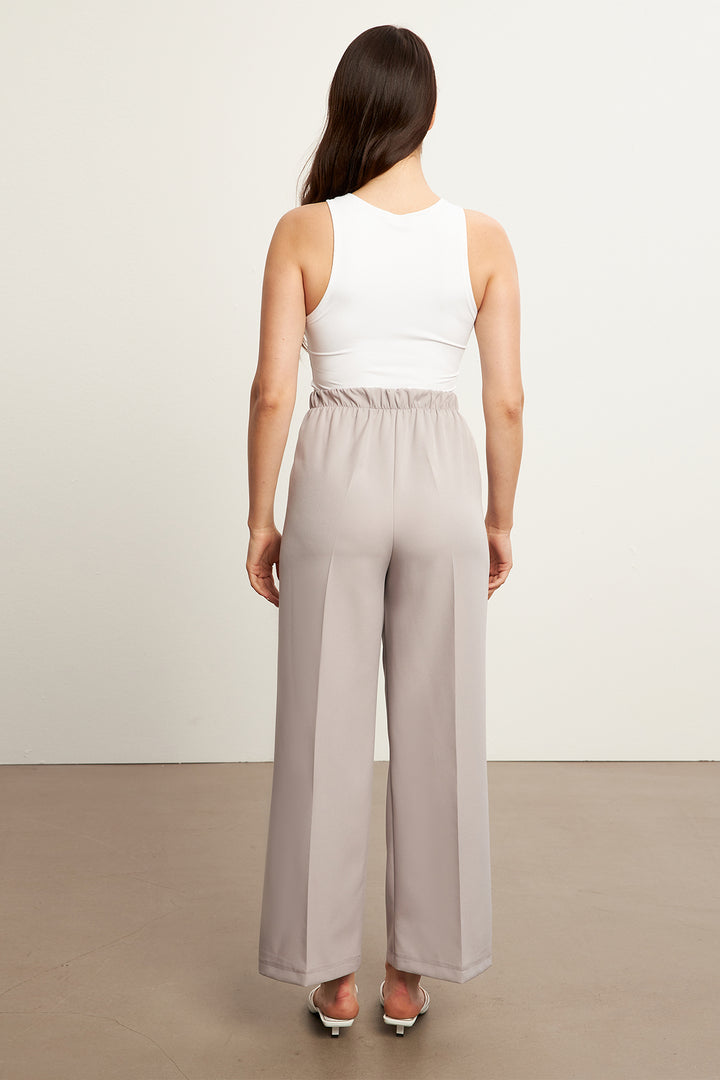 ZRF Women Elasticated High-Waisted Wide Leg Pants - Gray - East Meadow