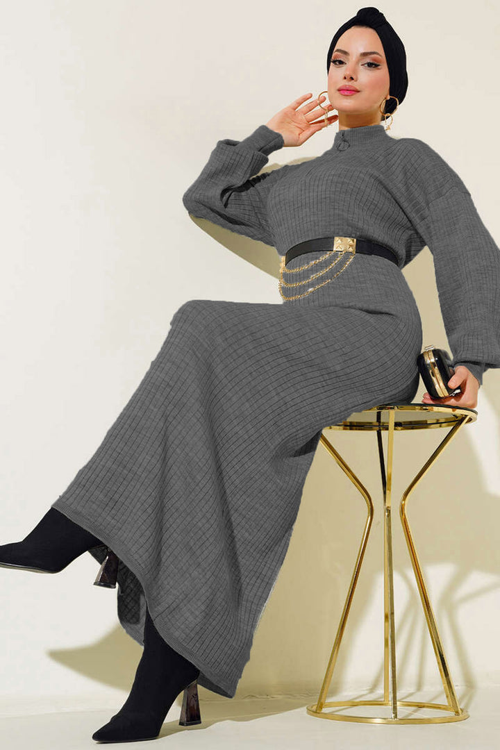 BGD Women Full Coverage Knit Dress - Anthracite - Tepeapulco