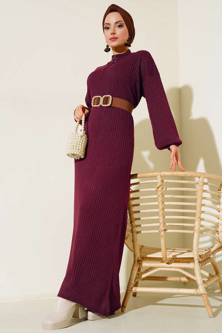 BGD Women Full Coverage Knit Dress - Maroon - Lleida