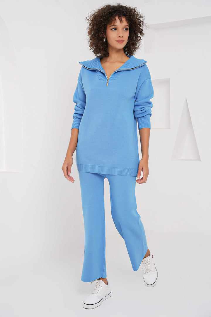 BGD Women Zippered Sweater Pants Knitwear Set - Blue - Southport