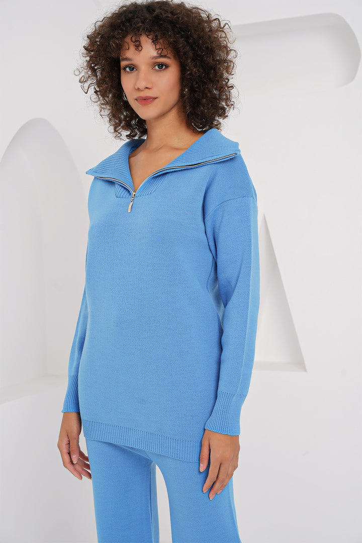 BGD Women Zippered Sweater Pants Knitwear Set - Blue - Southport