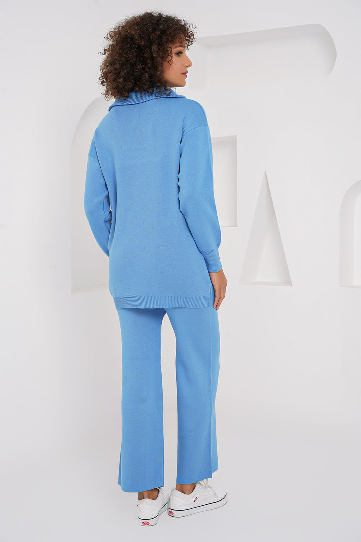 BGD Women Zippered Sweater Pants Knitwear Set - Blue - Southport