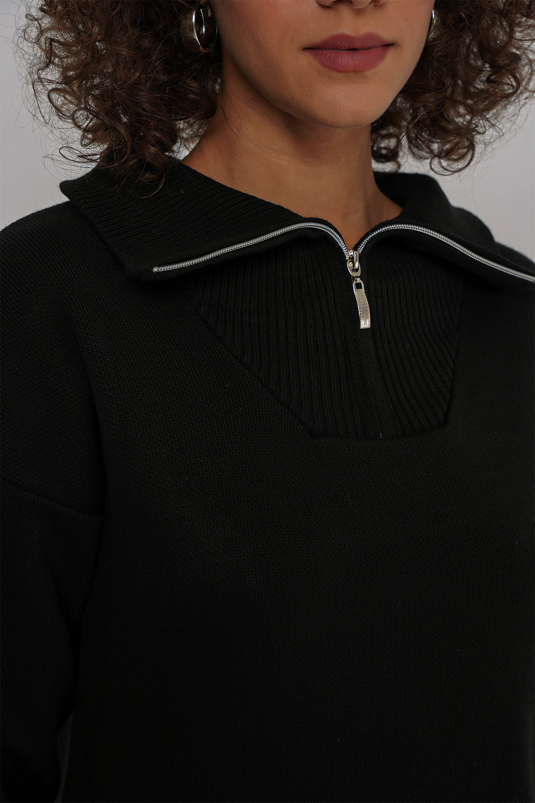 BGD Women Zippered Sweater Pants Knitwear Set - Black - Cicero